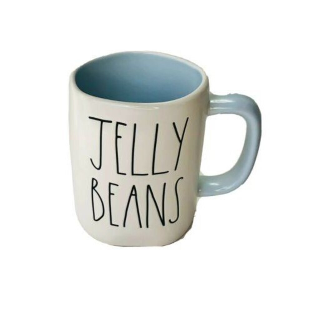 NEW Rae Dunn JELLY BEANS Mug Black Lettering White Blue Ceramic Mug Easter